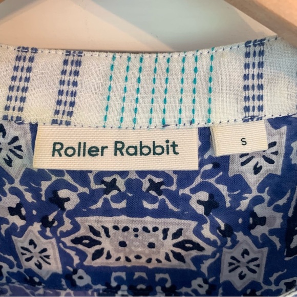 Roller Rabbit Blue White Cotton Tunic Top Small Lightweight Boho Blouse Beach - Picture 2 of 14